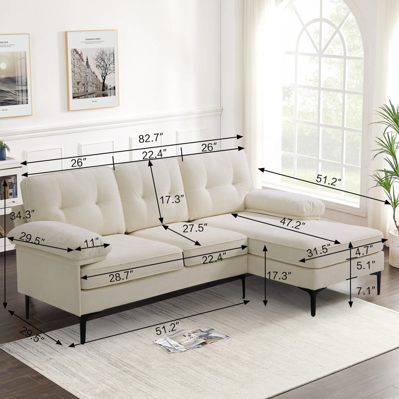 Canapé modulaire capitonné en bois massif de 82,7 po Tylisha, poids maximal de 1 000 lb, Chenille blanche, Noir