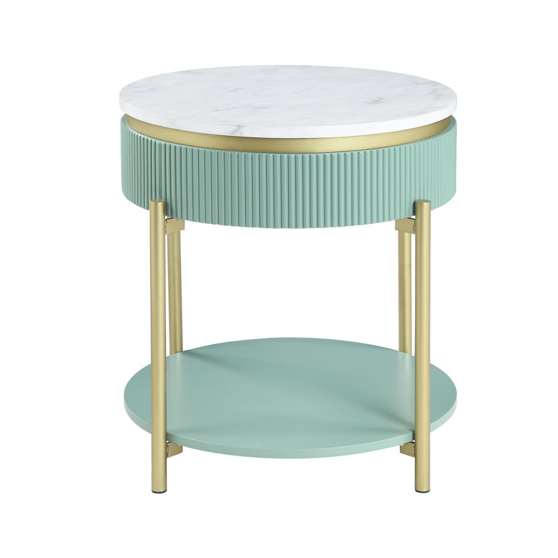 Table de bout avec rangement Bembry, Bleu sarcelle clair / doré