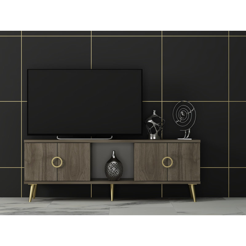 Élégant meuble télé en noyer de 47,2 po x 11,8 po x 17,7 po | 100% panneau de particules enduit de mélamine, épaisseur: 0,7 pouce | Pieds en PVC durable, hauteur: 5,9 pouces | Parfait pour le salon et les espaces de divertissement, conception moderne