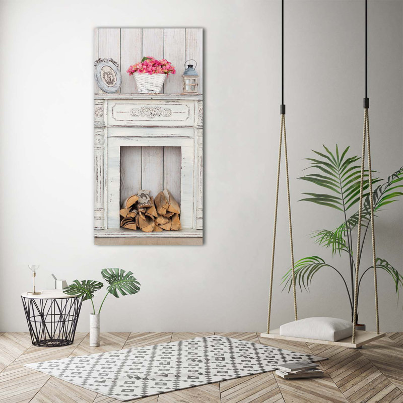 Wooden Fireplace - Wrapped Canvas Print