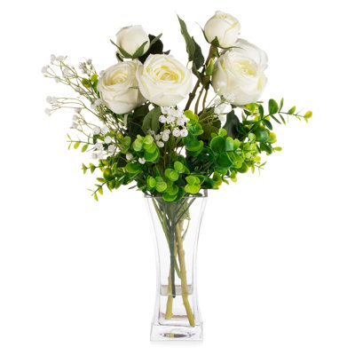 Leary Faux Silk Rose Arrangement in Vase