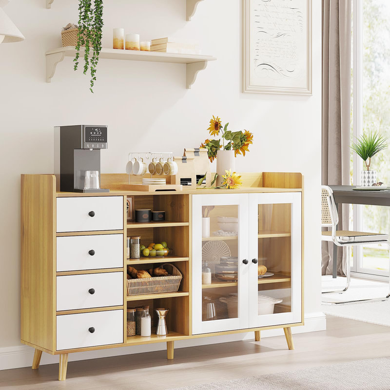 55" Modern Kitchen Buffet Sideboard with Adjustable Shelves, Natural