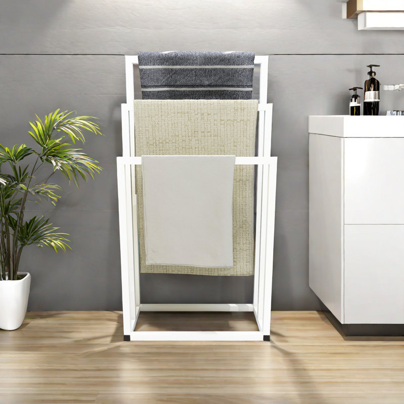 Porte-serviettes pour la salle de bain, porte-serviettes en métal à 3 barres, tablette de séchage pour porte-serviettes sur pied