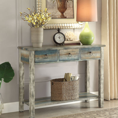 3 Console Table In Antique Grey And Teal For Home Organization Decorative Purposes