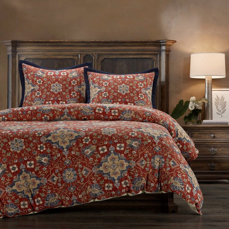 Classic | Heimar 3 Western Bungalow Reviews Rose Wayfair Comforter Piece Red/Navy Floral & Medallion Set