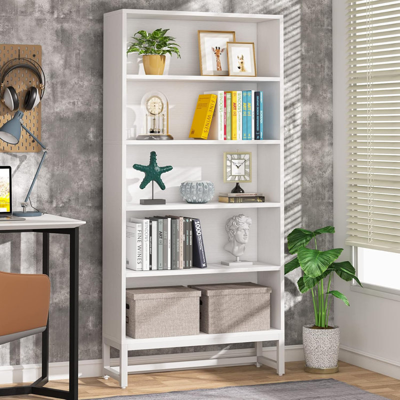 Duty Free-Standing Bookshelf Shelving Unit,White Display Case,70.8”
