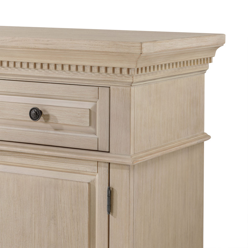 Theo Antiqued White Wooden Sideboard with Drawers and Shelves
