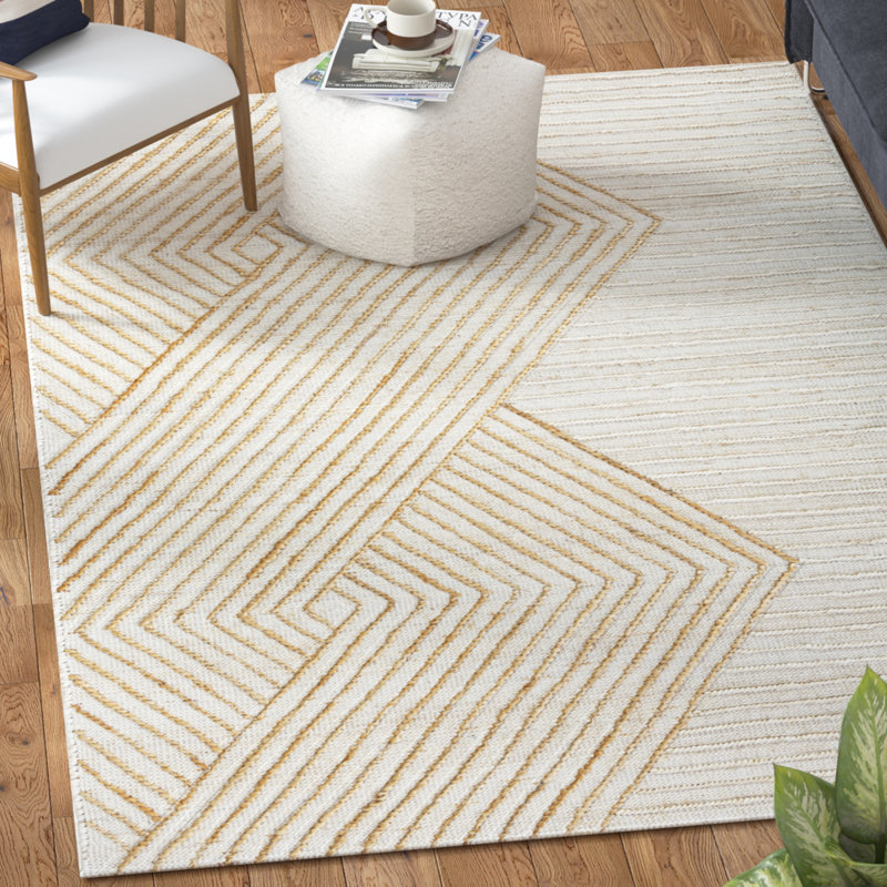 Tapis transitionnel transitionnel ivoire / brun clair en jute tissé à la main