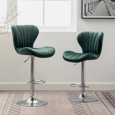 Ellston Upholstered Adjustable Swivel Barstools In Green, Set Of 2
