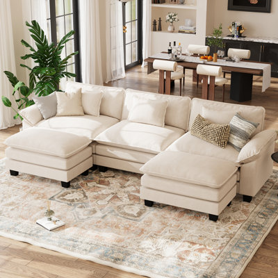 Canapé modulaire en U de 120 po avec deux repose-pieds et coussins amovibles Brazell