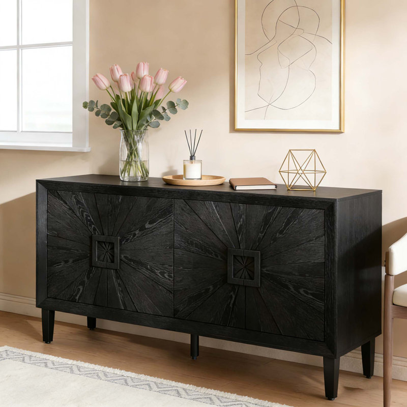 60'' Premium Rustic American Farmhouse Credenza, Black