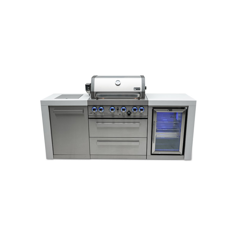 Mont Alpi 4-Burner Deluxe Stainless Steel Outdoor Island Barbecue Grill with Compact Refrigerator