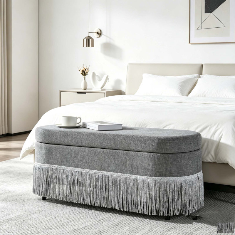Repose-pieds ovale rembourré avec rangement, repose-pieds multifonctionnel et rangement caché, Grey
