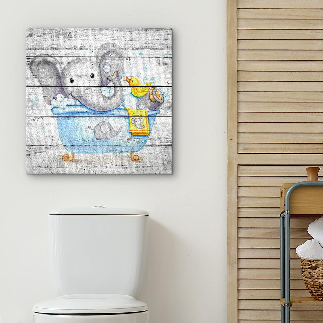 Baby Animals " Funny Animal Bathroom Pictures Elephant In Tub Rubber Duck Bathroom Decor " IDEA4WALL