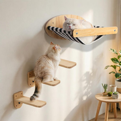 Hamac mural pour chat avec 3 marches - Meuble mural moderne pour chat