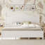 Structure de lit plateforme très grand avec tête de lit à vagues rétro, support de lattes en bois, aucun sommier requis, assemblage facile, structure robuste, mobilier de chambre à coucher avec design rétro classique, blanc-895541219