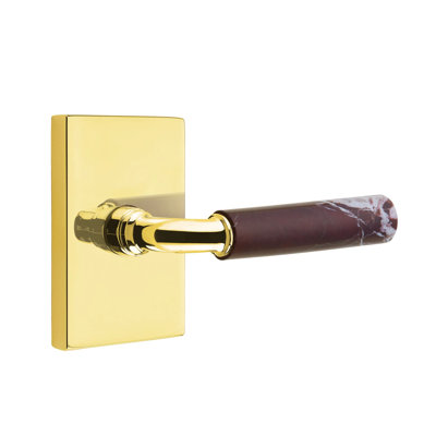 Emtek Select Passage Leverset w/ Rectangular Rosette & R-Bar Stem, Rosso Levanto Marble Lever (CF)
