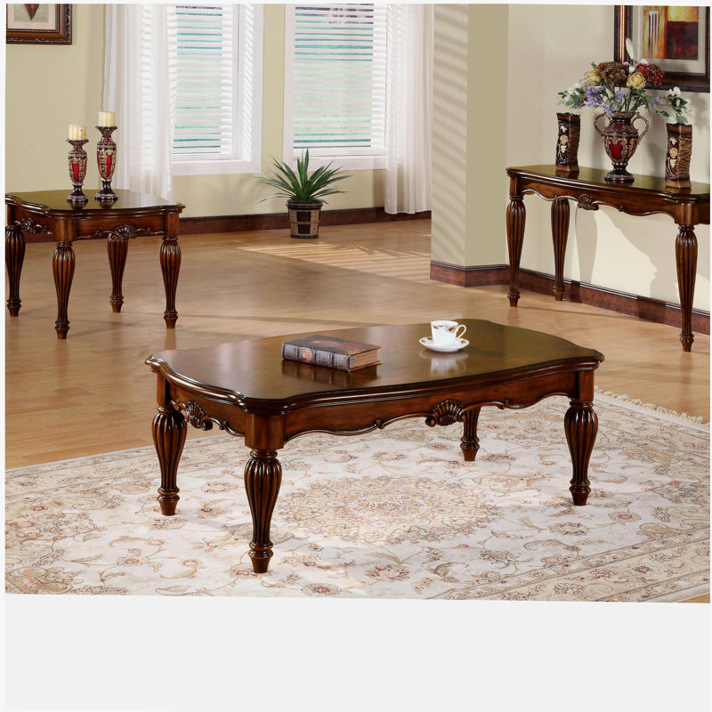 Table basse cerise rectangulaire, pieds tourbillonnants