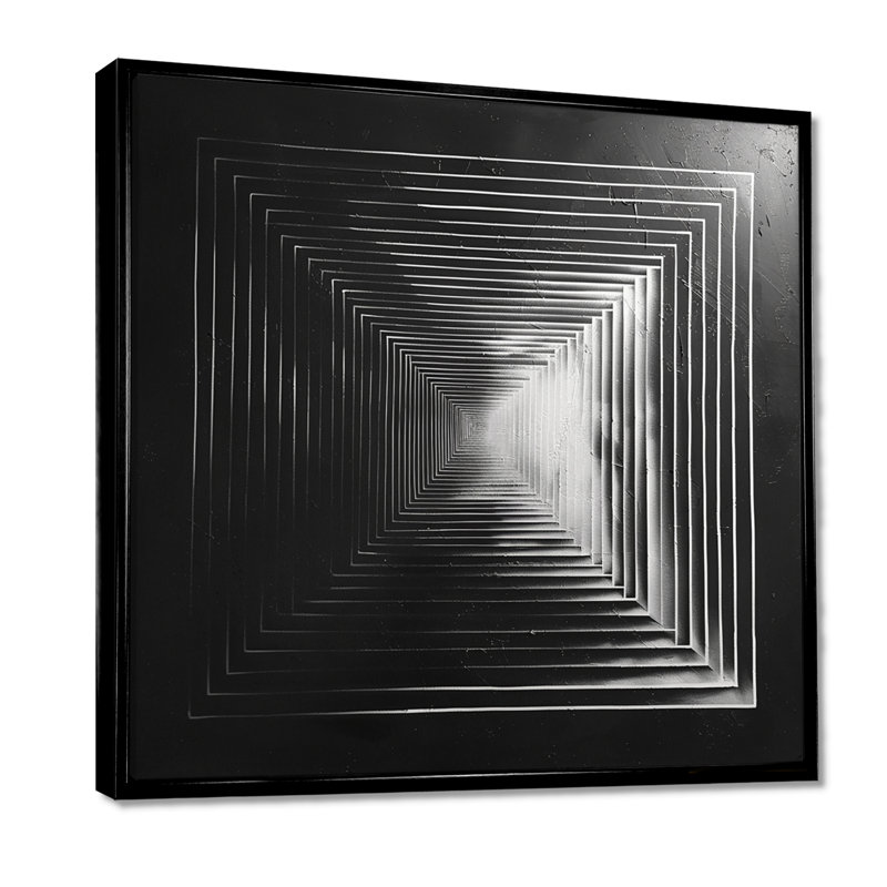 Pyramide monochrome - art mural géométrique, H 36 po x l 36 po x P 1,5 po, Cadre flottant noir