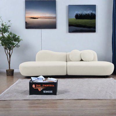 Modern Sofa, Boucle Upholstery, Curved Design For Living Spaces