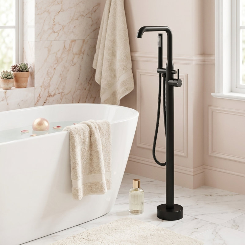 Single Handle Floor Mounted Tub Faucet, Matte Black