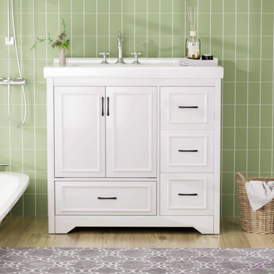 Meuble-lavabo 36 po avec lavabo simple, meuble-lavabo moderne sous le comptoir avec 2 portes à fermeture et 4 tiroirs l 35,8 po x P 19,7 po x H 35,4 po