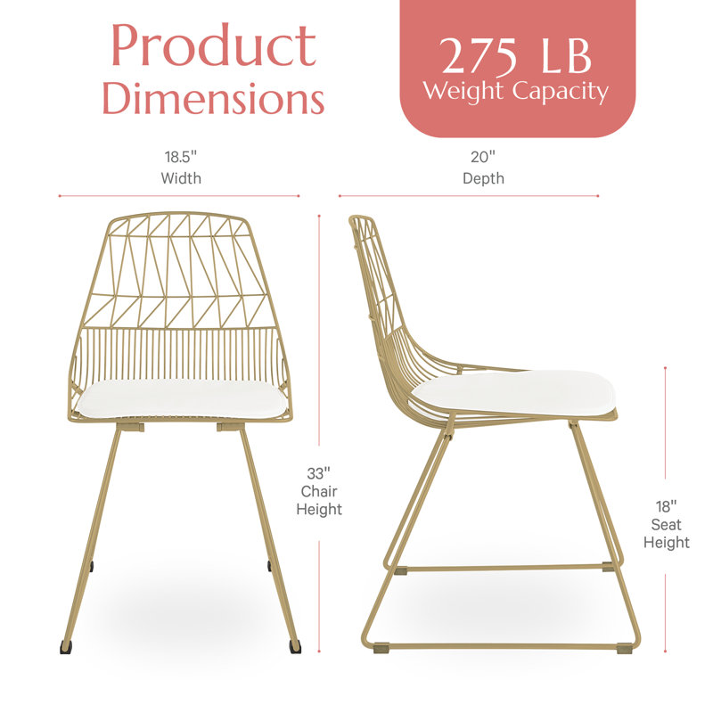 Adore Decor Vivi Dining Chairs, Wire Metal Chair for Kitchen or Dining Room, Boho Modern Eclectic Cafe Chair, Gold