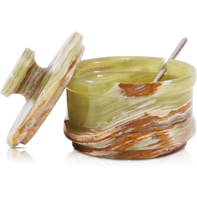 Marble Salt Cellar with Lid 3.5" Inch Green Salt Box, Seasoning Container & Spice Jars for Kitchen Decor