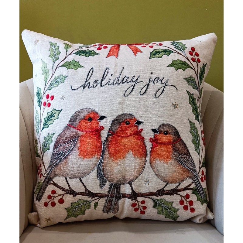 Coussin Vibhsa Alpine Holiday Joyful Birds, 20 po x 20 po, Carré 20 po, Noël blanc