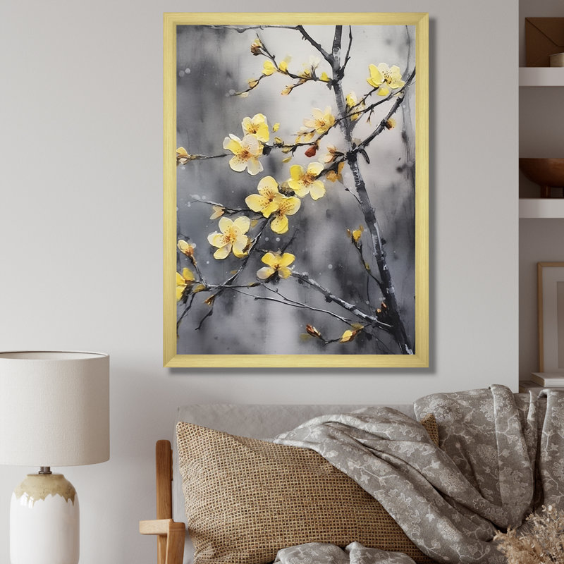 «Yellow and Gray Cherry Blossoms Tree I», reproduction d'art sur toile Cherry Blossom, H 32 po x l 16 po x P 1 po