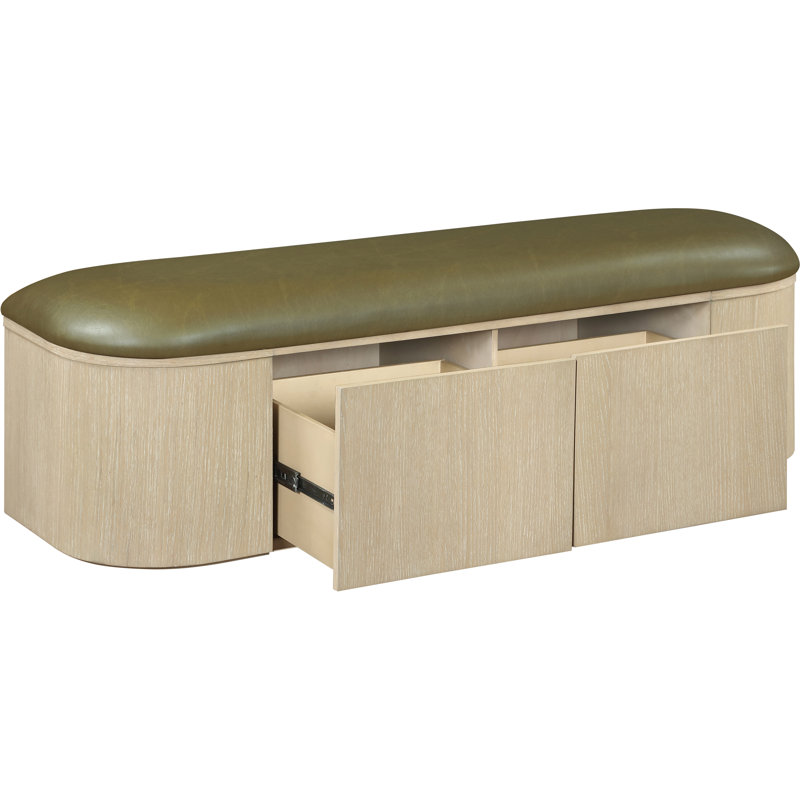 Banc de rangement en cuir Velden, Olive, Naturel