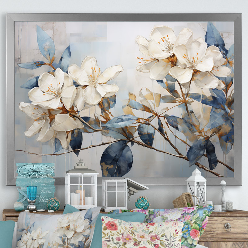 Rhododendron gracieux minimalisme, Cadre simple argenté, H 30 po x l 40 po x P 1,5 po