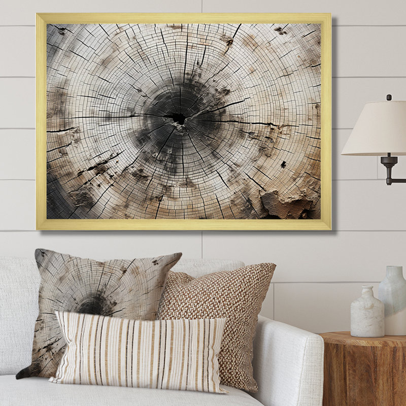 Arbre coupé en souche - décoration murale arbre séquoia, H 12 po x l 20 po x P 1 po, Cadre doré simple