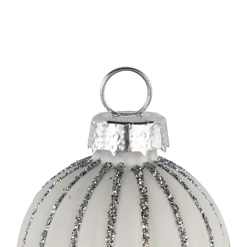 Porte-cartes d'ornement de Noël en verre rayé scintillant - 2 po - blanc - ensemble de 6