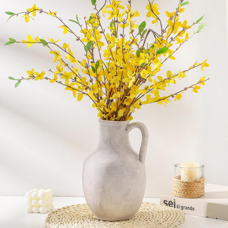 Large Ceramic Flower Vase For Home Decor - Handcrafted Rustic Table Vase For Fresh Or Dried Flowers, Modern Farmhouse Centerpiece For Living Room, Bedroom, Office, Kitchen, And Dining Table