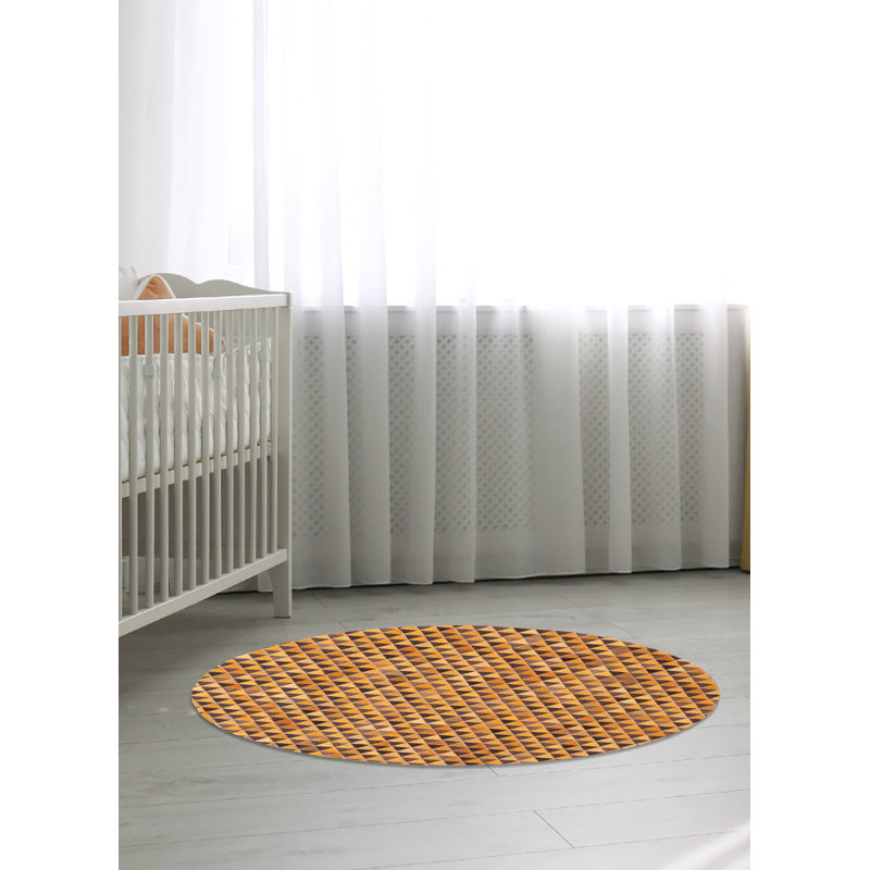 Cowhide Patchwork Orange Rug 5'1" x 5'1"