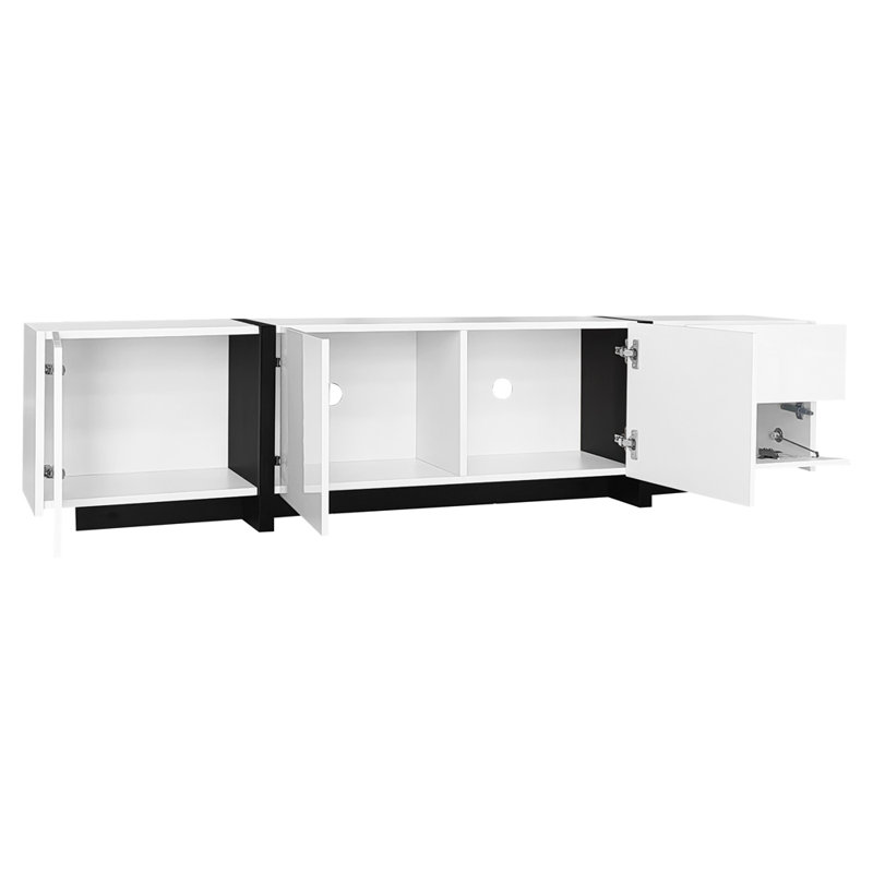 Modern High-gloss Tv Cabinet - Media Unit With Storage, 170cm W x 45cm Hx35cm D, White/Black