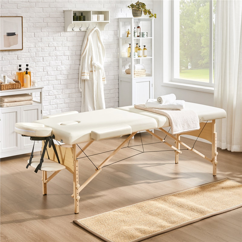 Table de massage portative ajustable avec appui-tête, Crème, crème, H 25,5 po x L 84 po x P 36,5 po