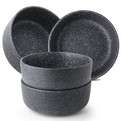 Ozetta 28oz. Gourmet Stoneware Cereal Bowl Set, Reactive Glaze, Slate Black