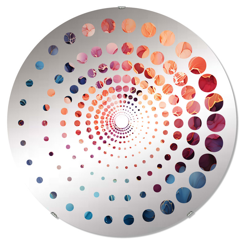 Foudre I - Encre en spirale - Miroir décoratif à pois en spirale - MIR115023-Rond, 23,6 po x 23,6 po