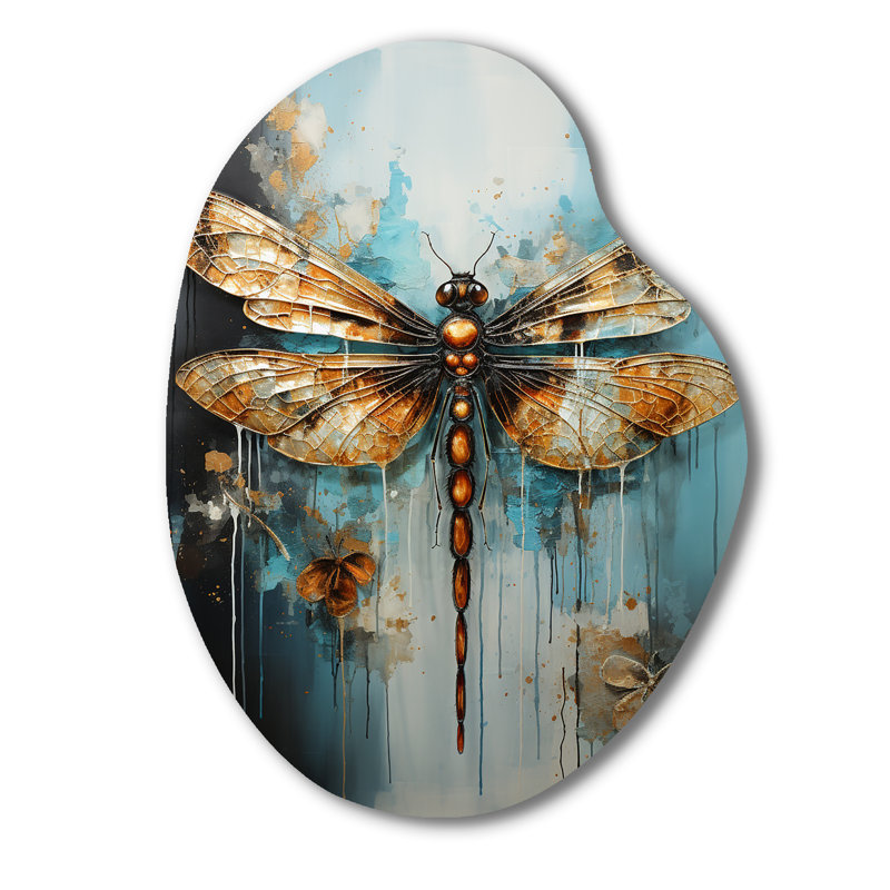 Newnan Gold Animal Dragonfly Drips - Art mural en forme de poire libellule en métal asymétrique, H 30 po x l 22 po