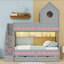 Lit superposé simple de style maison avec escalier de rangement, deux tiroirs et tablettes éclairées-1558446001