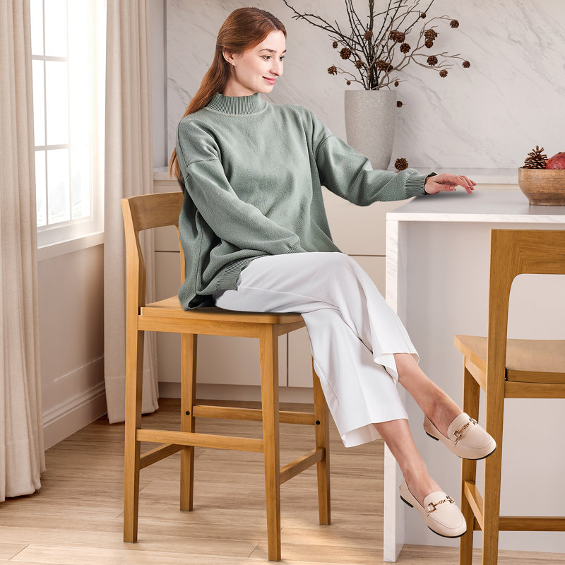 Solid Wood Counter Stool With Footrest, Dark Oak
