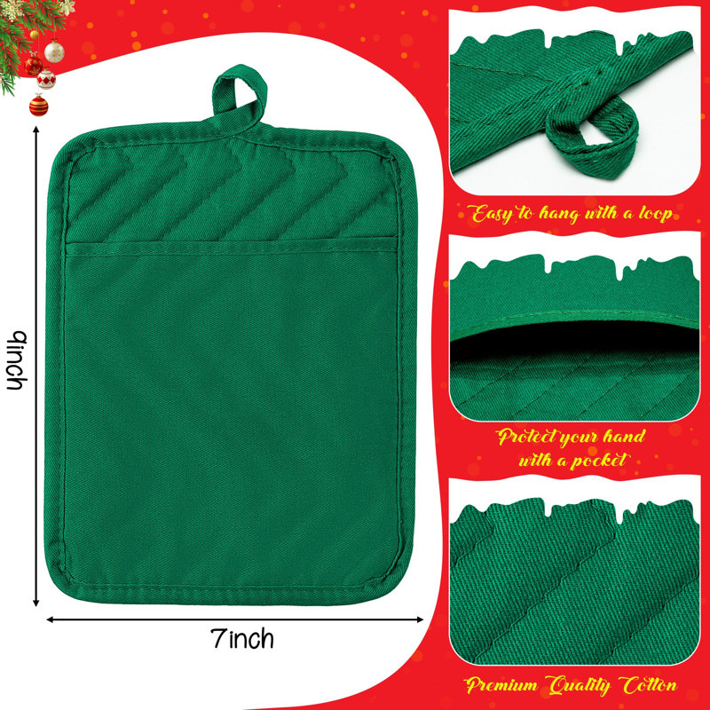 6Pcs Pot Holder with Pocket, Green