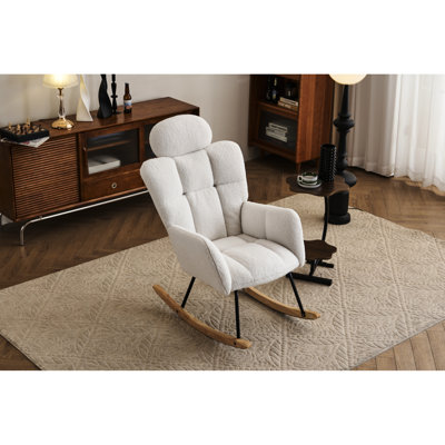 Chaise d'appoint de salon moderne avec fauteuil berçant Mid-Century, tissu rembourré de mousse rembourré pour la chambre, le bureau