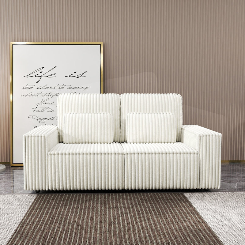 Corduroy Sponge Compression Sofa, Suitable For Living Rooms, Beige