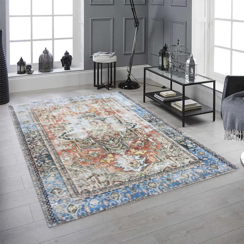 Tapis géométrique tissé à la machine, Tapis de couloir 2 pi 6 po x 7 pi 6 po