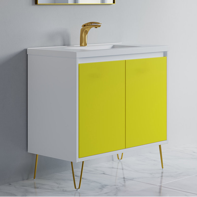 Meuble-lavabo simple l 36 po x P 18,1 po x H 32,2 po Franciscka, Jaune