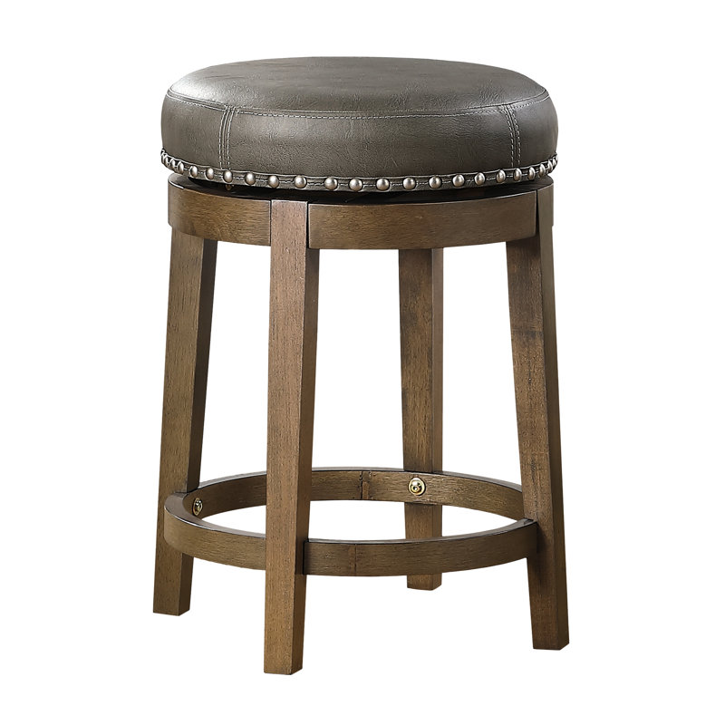 2 tabourets à hauteur de comptoir, siège pivotant en similicuir gris à 360 ° et garniture cloutée, structure en bois massif brun rustique, salle à manger à 360 ° Nature et cadre pour fasciner