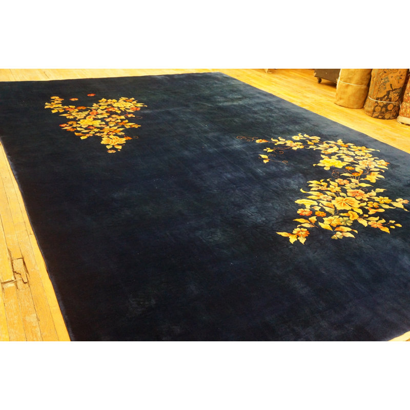 Antique Large Chinese Floral Hand Knotted Pile Rug